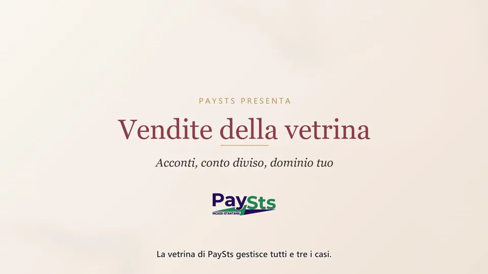 Vendite della vetrina PaySts: acconti, conto diviso, cashback e dominio personalizzato