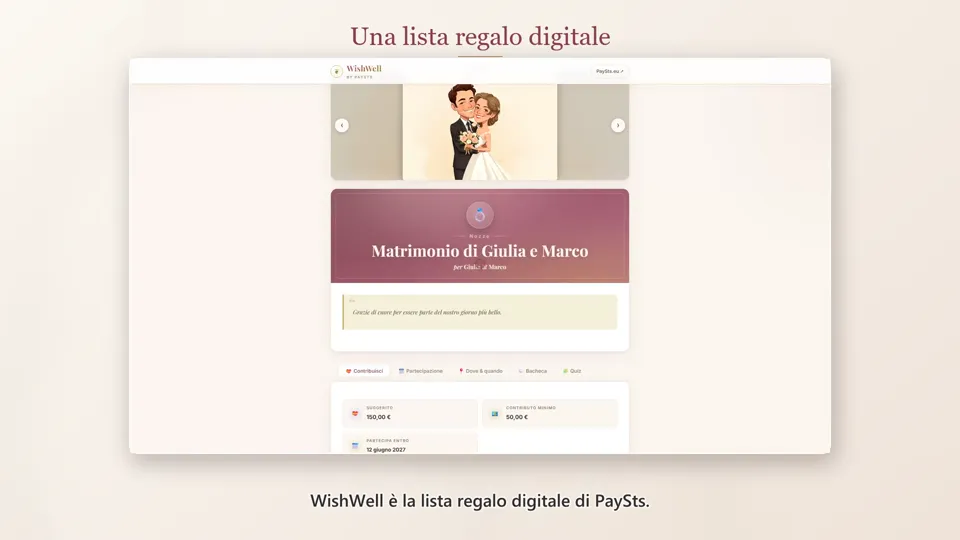 WishWell, la lista regalo digitale: lista nozze e viaggio di nozze con contributi bancari e voucher